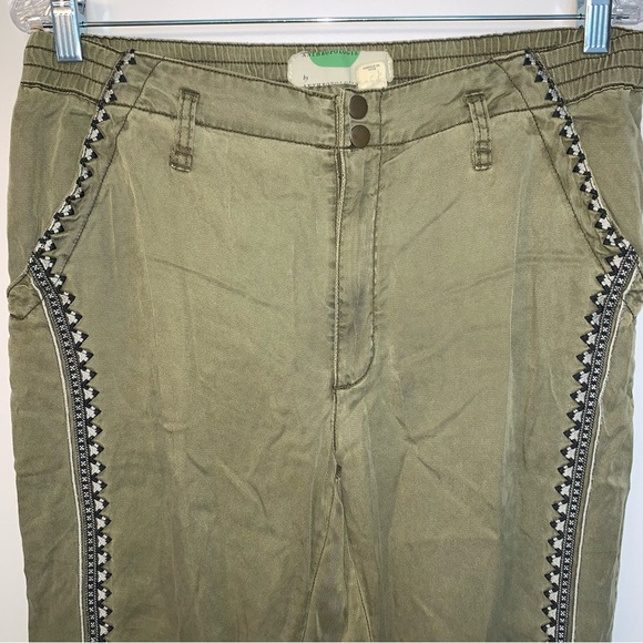 Anthropologie Khaki Joggers with Side Embroidery M - Picture 6 of 11
